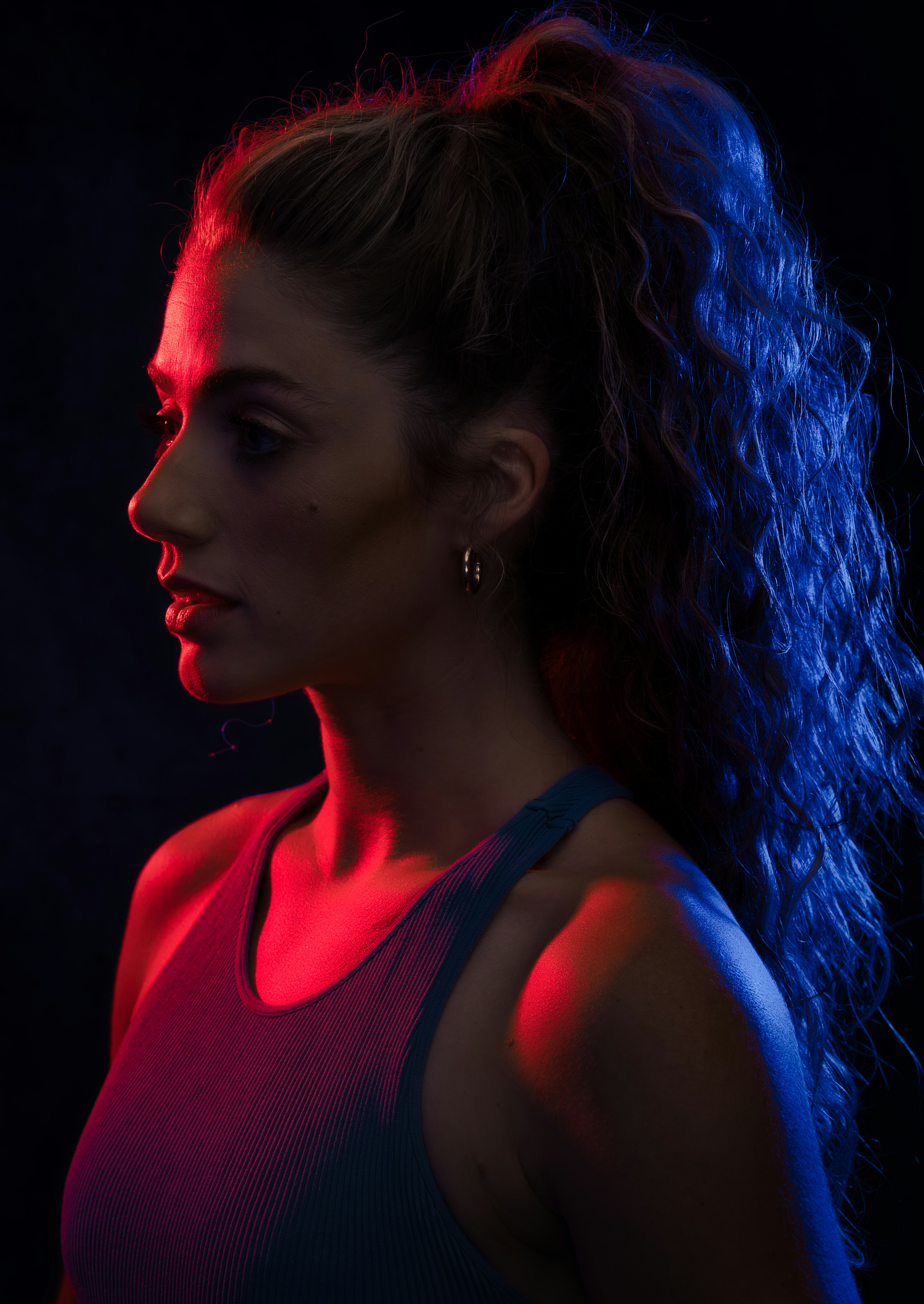 woman in red tank top